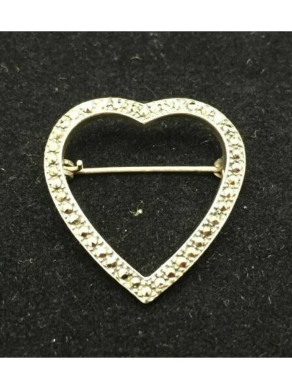 VINTAGE STERLING SILVER & MARCSITE HEART PIN BROOCH
